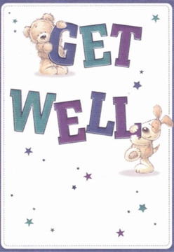 Evoking a sense of nurturing care familiar to those near Willesden High Road, this illustrated get well card brings a moment of warmth to anyone in need of comfort. The design centres on two irresistibly sweet friends: a honey-toned teddy bear perched atop the bold, playful letters spelling 'GET,' and a cheerful puppy nestled against the vivid 'WELL' below. Both figures are crafted with soft, rounded lines and expressive faces that exude affection and hope, embodying the gentle reassurance offered by Flowers Willesden's thoughtful bouquets. Indigo and teal shades sweep across the typography, adding layers of visual interest, while a cascade of small stars-each a glimmer of possibility-dances across the pristine white background, echoing the clarity and freshness desired by anyone on the mend. The card's details are composed with the same mindful attention as the floral arrangements crafted on Sidmouth Road: careful, considerate, and designed to brighten even the most challenging day. The tactile suggestion of plush fur and velvet puppy ears transforms a simple card into a gesture rich with emotional resonance. Perfect for those seeking an uplifting note delivered with sincerity within Willesden and beyond, this card's blend of artful charm and neighbourly warmth makes it an ideal companion to a bouquet meant to heal and encourage.