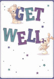 Radiating optimism and gentle warmth, this illustrated get well card captures the same sense of comfort that fills a fresh bouquet from Flowers Willesden, beloved in the quiet lanes near Roundwood Road. Two adorable figures-a golden-brown teddy bear with round, friendly eyes and a bouncy puppy with silky, floppy ears-appear to spring forward in a shared gesture of healing, each holding or balancing the vivid letters that spell 'Get Well' with joyous intent. The bold text, rich in hues of indigo and teal, stands out confidently against a soft cream background that breathes clarity and calmness. Scattered above and around the wording, starbursts in tender purples and cool blues twinkle with hope, much like the first glints of morning light along Willesden's leafy streets. The tactile quality of the furry illustrations almost invites a gentle touch, as if the card itself could offer comfort and kindness. Designed with care for those recovering in and around Willesden, this card's visual embrace serves as an emotional salve-a celebration of small joys, thoughtful gestures, and the healing power of community care.